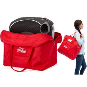 KiddiGo Booster Seat Travel Bag for Airplane, Red, 17" H x 16.5" W x 9.5" D, Fits Most Backless Booster Seats, Easy to Carry with Luggage Handle, Durable Zippers & Front Small Pocket