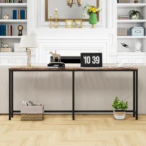 HOMERECOMMEND 70.8 Inch Console Table with USB Ports, Sofa Table with Charging Station, Narrow Entryway Table, Skinny Hallway Table,Rustic Brown