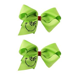5 Inch Green Hair Bow Clips 2PCS Christmas Tree Decorations Women Girls Costume Accessories