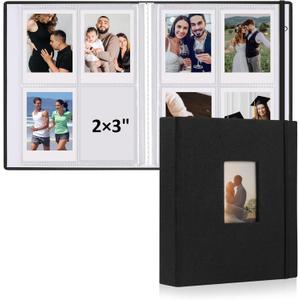vivinin 2PCS Polaroid Photo Album, 2x3 Inch Pockets Mini Photo Album for 104 Pockets Hold 208 Pictures, Linen Hardcover Polaroid Album Book for Photos, Family Anniversaries, Baby Vacations (Black)