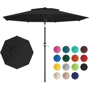10FT 2-Tiers Outdoor Patio Umbrella, Outdoor Table Umbrella with Push Button Tilt and Crank, Vented Large Market Umbrella 8 Sturdy Ribs UV Protection for Pool, Deck, Backyard, Garden (Black)