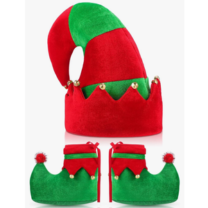 SATINIOR Christmas Santa Elf Shoes and Hat Christmas Red and Green Costume Accessory Set