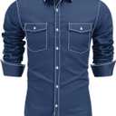 COOFANDY Mens Western Cowboy Shirts Cotton Long Sleeve Shirts with Two Pockets Embroidered (XX-Large, Navy Blue)