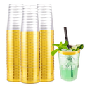 I00000 200 Pack Gold Plastic Cups, 10 oz Clear Plastic Cups Gold Rimmed Disposable Wine Glasses Fancy Disposable Party Cups Wedding Cups Drinking Tumblers Plastic Cocktail Glasses with Gold Rim