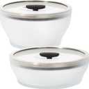 Anyday 4-Pc Microwave Cookware & Glass Food Storage Set with Glass Lids | Large Plastic-Free Containers | Stackable Steamer with Vented Lid for Microwave-Safe Reheating & Steaming Vegetables, Rice (Frosted - Black Sesame)