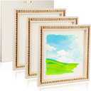 Wenqik 4 Pack Beaded Wood Canvas Panels Unfinished Wooden Blank Framed Signs Boho Style Panel Boards Square Plaques for DIY Crafts Painting Pouring Drawing Art Projects (10 x 10 Inch)