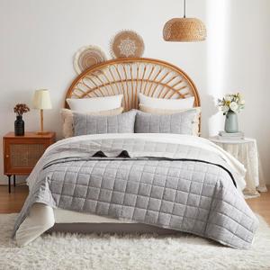 Gray Twin Quilt Cotton Twin Quilt Bedding Set2-Pieces Quilted with Grey Stripe Coverlet Lightweight Grey Bedding Comforters with 1 Pillow Sham