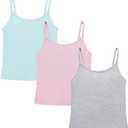QBK Training Bras for Teens Girls from 6 7 8 9 10 12 Years Old Camisoles Bralette Bras with Shelf Bra (2/3/4Pack) (Blue Pink Grey)
