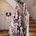 12 Pcs Pink Velvet Christmas Bows 10 x 24inch Extra Large Christmas Bow with Extra Long Tail Neutral Holiday Decor Velvet Ribbon Bows for Xmas Garland Fireplace Stairs Mirror Door