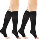 +MD 2 Pairs 20-30 mmHg Compression Socks for Women & Men, Knee High Open Toe Stockings, Circulation Support & Daily Comfort (Large)
