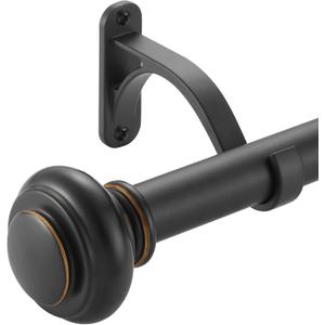 72-144 Inches Curtain Rods for Window, Vimayta 1 Inch Diameter Drapery Rod with Resin Finials, Ideal Adjustable Heavy Duty Single Curtains Rod for Bedroom, Living Room Decoration, Matte Black