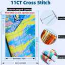 Joyhoor Stamped Cross Stitch Kits for Beginners, Needlepoint Kits for Adults, 11CT Counted Embroidery Kits-Cats Admiring The Moon 18x18 inchs (Artstyle07)