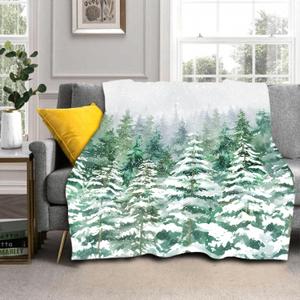 Christmas Blanket Soft Flannel Lightweight Green Pine Tree Forest Snowflake Throw Blanket Cozy Warm Blankets Xmas Winter Holiday Home Party Decor On Living Room Sofa Couch Bed 40x50 inch