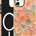Jusy Compatible with MagSafe Floral Case for iPhone 16 Pro, Aesthetic Oil Painting Flower Magnetic Phone Case, Soft TPU and Hard PC Protective Cover for Women Girls (Shiny) - Green Flower