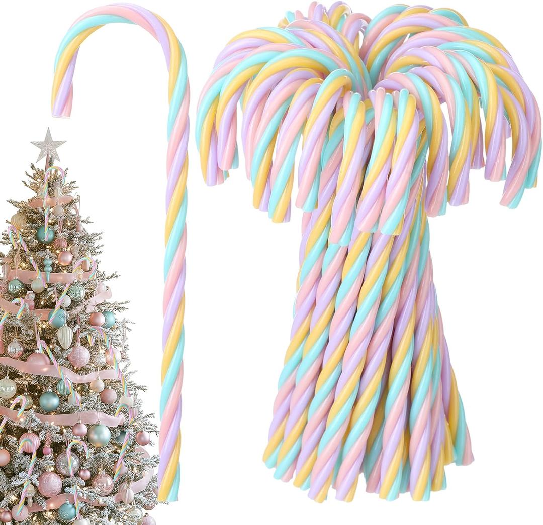 Kathfly 50 Pcs Pastel Christmas Candy Cane Ornament Plastic Christmas Tree Hanging Decor Twisted Crutch Candy Canes for Home Xmas Tree Holiday Party Gift Decoration (Pastel Color)