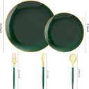 Liacere 150PCS Green Plastic Plates - Gold Plastic Silverware with Green Handle - Heavy Duty Fancy Plastic Plates Disposable Include 30 Guests Plates, Forks, Spoons, Knives for St. Patrick's Day