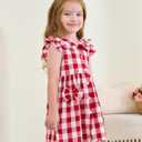 SODLON Toddler Baby Girl Dress Summer Clothes Infant Ruffle Peter Pan Collar Plaid Dresses Casual Bowknot Sundress for Girls (Red)