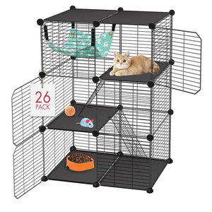 VISCOO Cat Cage, 3Tier DIY Catio Cat Enclosures, 24" x 16" x 36" Cat Playpen Indoor & Outdoor with Hammock, Detachable Metal Wire Kennel Cats Crate, 2x1x3 Exercise Place for 12 Cats/Kitten