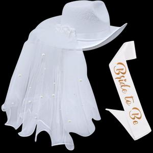 4E's Novelty Bride Cowgirl Hat with Veil & Sash - Women White Cowboy Hat Bachelorette Party, Bridal Shower Dress Up 4E's Novelty Bride Cowgirl Hat with Veil & Sash - Women White Cowboy Hat Bachelorette Party, Bridal Shower Dress Up