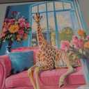 XLMDYYSW Colorful Animal Wall Art Cat Peacock Giraffe Canvas Picture Bathroom Retro Painting Flower Background Prints for Living Room Wall Decor Framed (Yellow, 16.00" x 24.00")