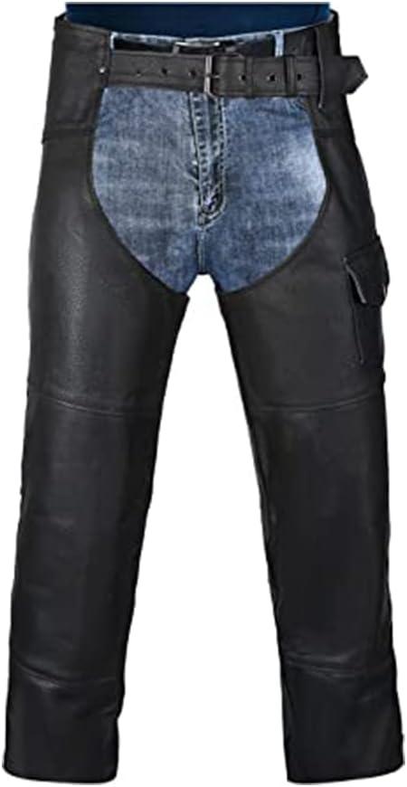 HWK Motorcycle Leather Chaps for Men and Women, Black Motorcycle Chaps for Road Rash Protection and All-Weather Comfort, Size: 32