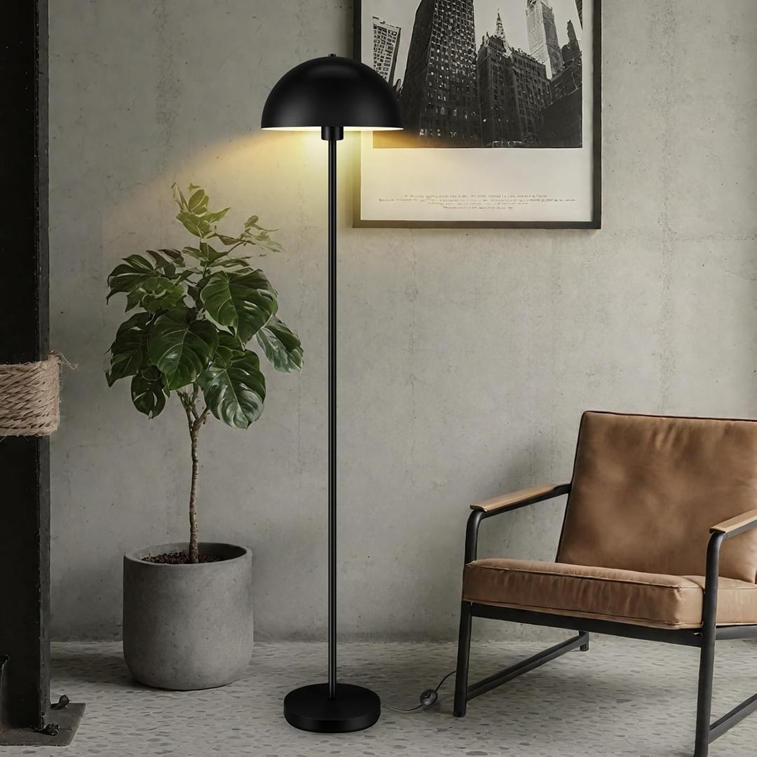 Floor Lamp, Industrial Black Floor Lamps for Living Room, 65.6in Standing Lamp, Retro Mushroom Dome Shade, Whole Metal, E26 Socket, Mid Century Modern Floor Lamp for Bedroom/Office,No Bulb