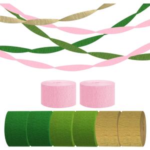 Paper Streamers,8 Rolls Green Pink and Gold Wedding Party Decorations,Crepe Paper Streamers for Party Supplies, Birthday, Spring Party,Bachelorette, Baby Bridal Shower(1.77Inch x 82Ft/Roll)