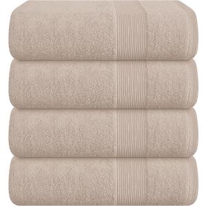 Belizzi Home 4 Pack Bath Towel Set 27x54, 100% Ring Spun Cotton, Ultra Soft Highly Absorbent Machine Washable Hotel Spa Quality Bath Towels for Bathroom, 4 Bath Towels Tan