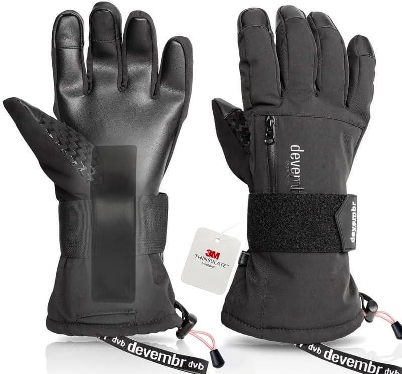 Snowboarding Gloves with Wrist Guards, Ski Gloves Touchscreen (Small, Black)