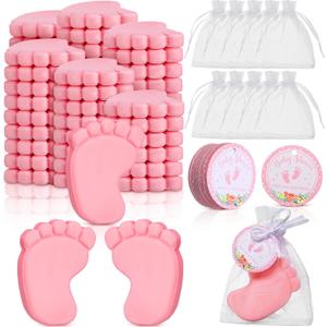 50 Sets Baby Shower Soap Favors for Guests Boy Girl Mini Handmade Scented Soaps with Thank You Tags and Organza Bags for Gender Reveal Baptism Shower Wedding Party(Pink)