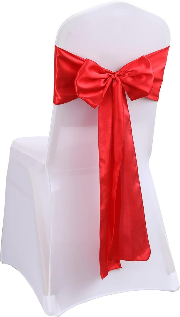 iEventStar Satin Chair Sashes Chair Bow Bows Tie Back Wedding Banquet Party Decoration (10, Red)