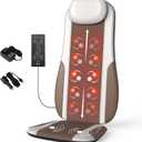 Shiatsu Back Massager with Heat, Massage Chair Pad Seat Cushion for Stress Relief, Deep Tissue Kneading & Roller, 2 Vibration Motors, Back Waist Hip Massager, PU Leather, with 2 Adapters