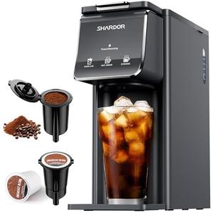 SHARDOR Hot & Iced Coffee Maker, K Cup Coffee Maker Compatible with Ground Coffee, Single Serve Coffee Machine with Bold Setting, Reusable Filter, Travel Mug Friendly, Compact Design, Grey