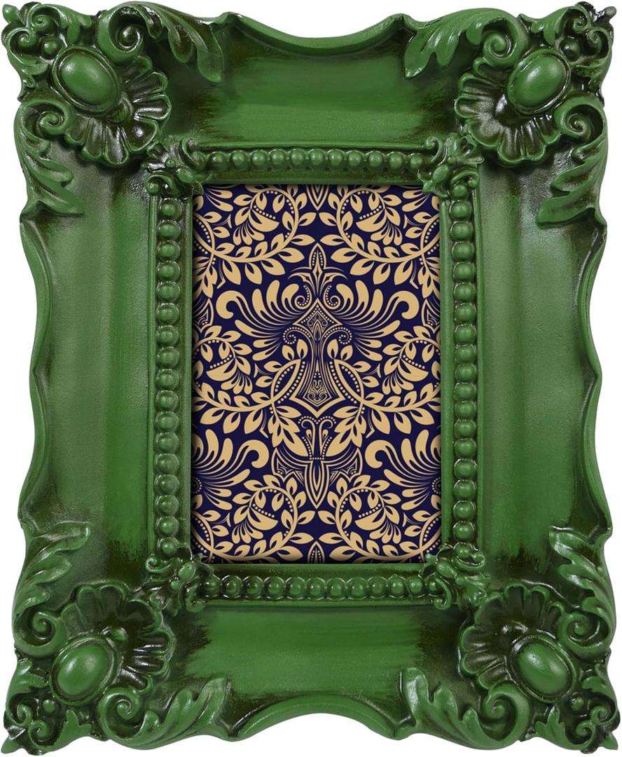 SIMON'S SHOP 4x6 Picture Frame for Wall and Tabletop, Vintage Photo Frames 4x6 wih Glass Cover, Rustic Green Photo Frame