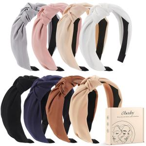 obeoby 8Pcs Headbands for Women, Fashion Knotted Headband Coffee Series Wide Hairband Hair Accessories Valentine Party Hair Accessories for Women Girls (Black, Brown, Navy Blue, Khaki, Gray, Pink, Beige, White)