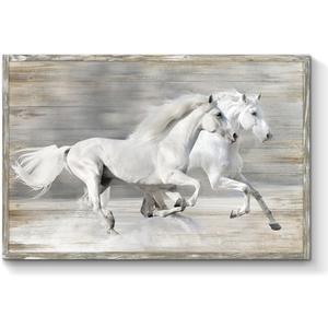 TAR TAR STUDIO Horse Picture Wall Art Framed: Large Western Framed Painting Rustic Farmhouse Artwork Vintage Wooden Home Decor for Office Kitchen Living Room (36"L x 24"W)