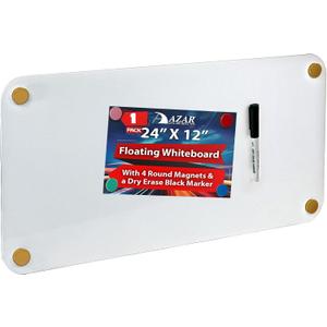 Azar Displays Floating 900962-GLD Whiteboard 12" x 24" – Modern Frameless Wall-Mounted Dry Erase Board with Standoff Caps, 4 Assorted Magnets & Marker – Sleek Acrylic Design, Gold