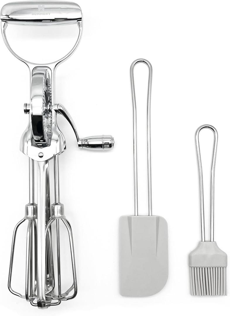 Rotary Egg Beater 12", Stainless Steel Baking Set with Silicone Spatula and Basting Pastry Brush