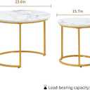 Round Nesting Coffee Table Set of 2, Modern Marble Pattern Wooden Nesting Tables, Stacking Minimalist Nesting Tables for Living Room Bedroom Small Space, (Gold Leg+White top)
