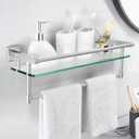 Glass Bathroom Shelf with Towel Bar, Stainless Steel Tempered Towel bar/Track Glass Bathroom Shelves Wall Mount Over The Toilet (Brushed Nickel, 20-inch), 20-inch with Railing
