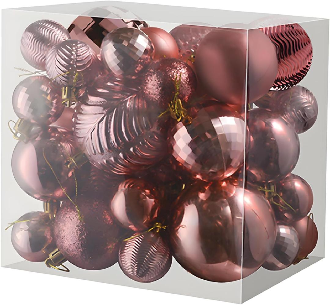 Prextex 36-Pieces Champagne Christmas Ornaments Set - Shatterproof, Festive Christmas Balls Decorations in 3 Sizes and 6 Styles with Hanging Loops for Tree, Wreath, and Dazzling Holiday Party Decor