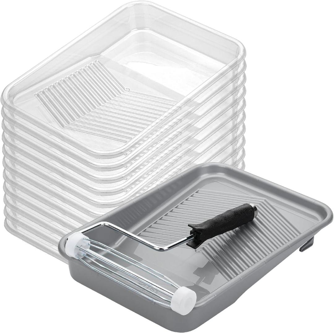 Bates- Paint Tray Set, 9-Inch, Plastic Paint Tray with 1 Tray Liner, Textured Deep Capacity Disposable Paint Tray with Wire Roller Frame, Paint Pan Liners, Transparent Paint Pans Trays