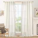 LAMIT Cream Linen Boho Curtains 84 inch Length 2 Panels, Light Filtering Semi Sheer Panels Back Tab and Rod Pocket Neutral Drapes for Bedroom/Living Room, 34 x 84 Inch