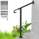Handrails for Outdoor Steps, 1-2 Step Single Post Handrail, 38" H Rustproof Wrought Iron Stair Railing with Assembly Tool Kit for Concrete Steps, Wood Steps, Black
