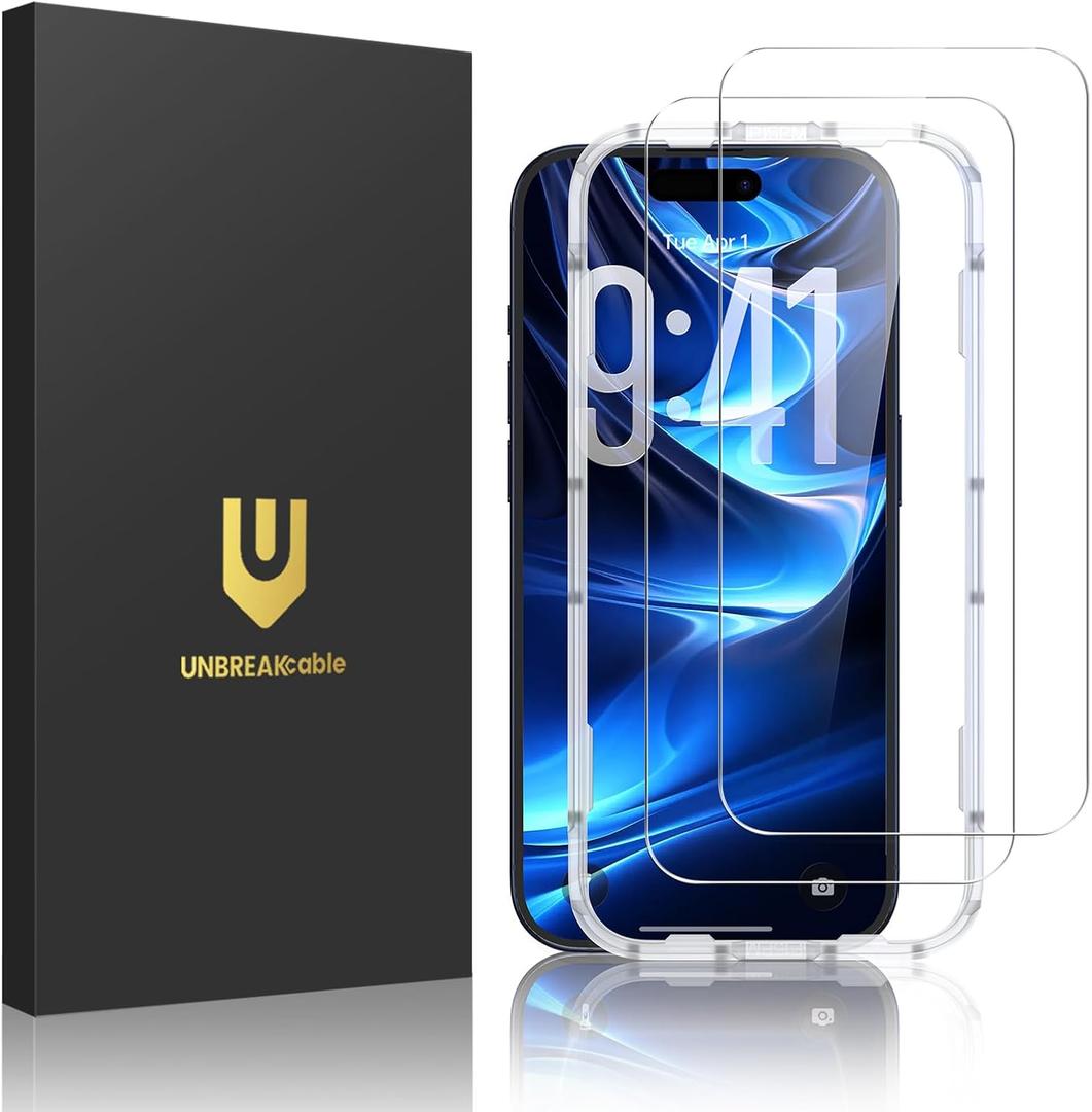 UNBREAKcable 2-Pack Screen Protector for iPhone 17 Pro, Military-Grade Shatterproof Tempered Glass [9H+ Hardness] [Easy Installation Frame] [99.99% HD Clear] for Apple iPhone 17 Pro