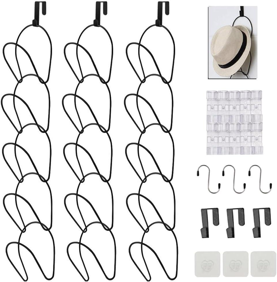LINFIDITE 15 Pack Hat Rack Hanger Holder Organizer Closet Hanging Baseball Cap Display Storage Rack for Scarves Handbags Towels Clothes Ties Over Door Wall Mounted w Hanging Hook Black (Round ring)