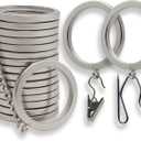 BlastHome Luxury Curtain Rings Premium Metal with Quiet, Smooth, Removable Nylon Inserts Pinhooks and Clips Included 1 1/2" Inside Diameter 18 Rings for Two Standard Curtains Brushed Nickel