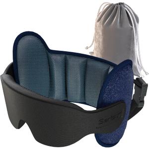 Travel Pillow, Upgrade Airplane Pillow for Long Flight, 360 Support Headrest, Travel Neck Pillow Eye Masks for Sleep, Compact Airplane Travel Essentials, Stop Bobblehead, Mottled Blue