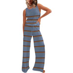 Womens Summer Two Piece Outfits Knit Sets Sleeveless Tank Top and Wide Leg Pants Matching Lounge Set