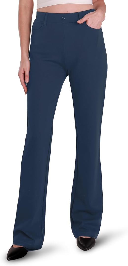Houmous 29'' 31'' 33'' 35'' Inseam Women's Bootcut Dress Pants Pockets Stretch Work Lounge Pant Office Casual (Large, Blue)